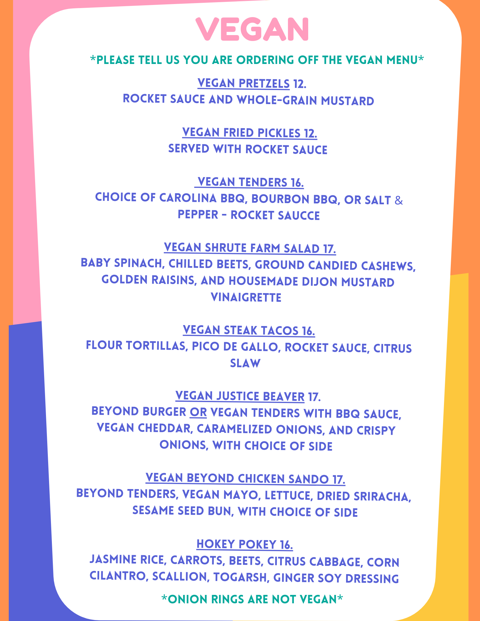 Vegan Options — ritcey east